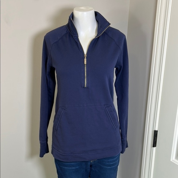 Lilly Pulitzer Skipper Popover Solid Navy Blue Pullover Half Zip Sz XS - Picture 2 of 10